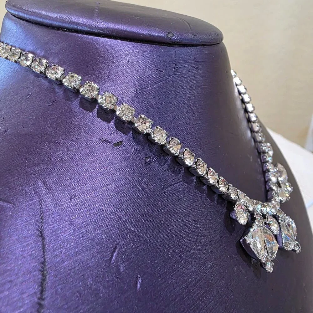 1940-1954 Joseph Weisner NY Brilliant Crystal Drop Rhinestone Statement Necklace